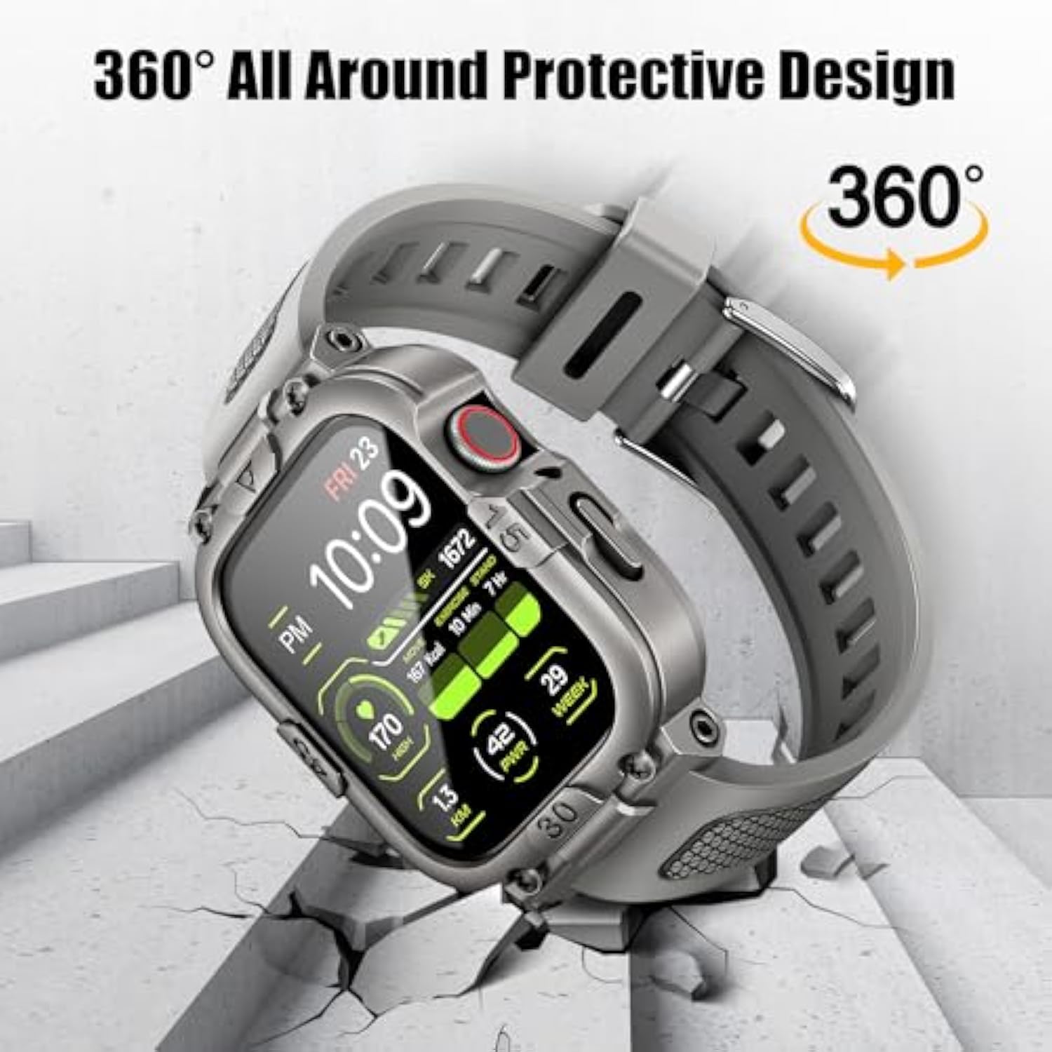 Waterproof Case With Band Compatible For Apple Watch Band 46Mm 45Mm 44Mm 42Mm?S11/10? 41Mm 40Mm For Men,Rugged Smartwatch Strap With Built-In Tempered Glass Screen Protector For Iwatch Series 11/10/9/8/7/6/5/4/Se