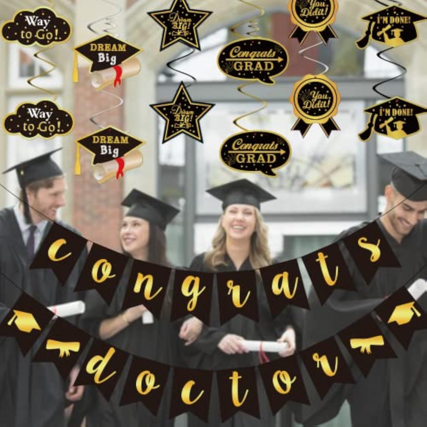 Congrats Doctor Banner & Swirl Streamers — Graduation Party Decorations