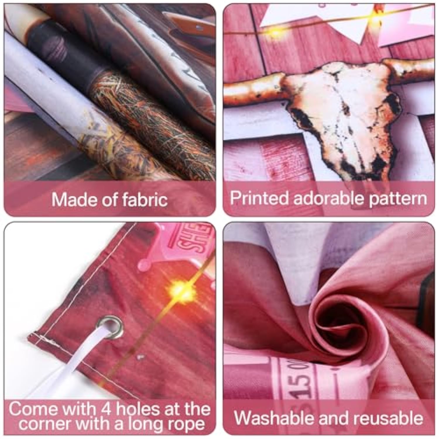 Western Cowgirl Birthday Banner Cowboy Backdrop Photography Booth Prop Pink Cowgirl Party Background For Girls Cowboy Birthday Baby Shower Party Decorations Supplies, 71 X 43 Inch