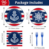 96 Pcs Nautical Anchor Party Plates Napkins Tableware Set Anchor Theme Supplies Disposable Dinnerware Sailor Boat Ship Decoration Favors for Navy Baby Shower Birthday, 24 Guests