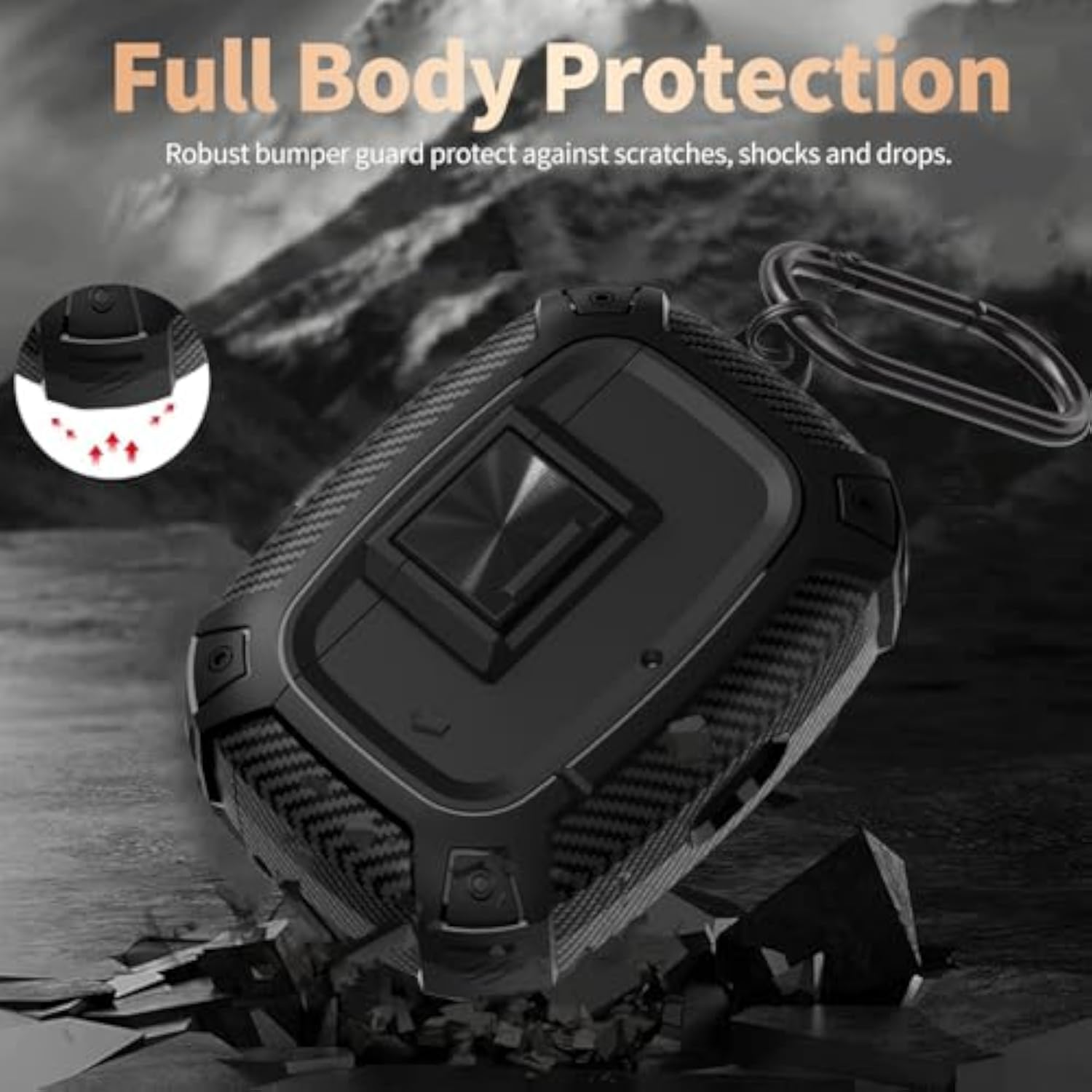 Beats Studio Buds/Bud Plus Case Cover with Lock Clip, Rugged Shockproof Protective Hard Skin for Men and Women, Includes Carabiner and Cleaner Pen, Black