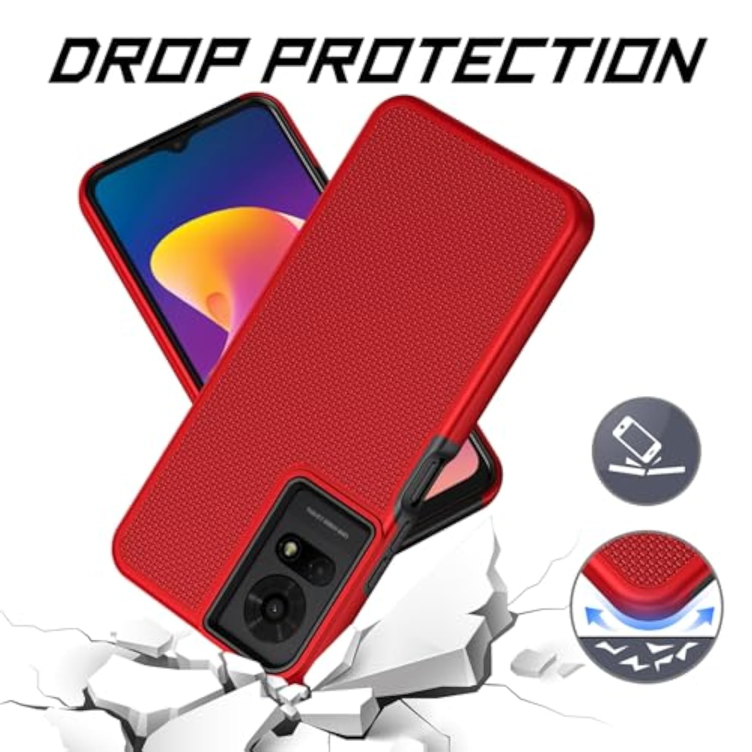 Tcl 50 Le/K23/K24 Case With Screen Protector, Dual Layer Heavy Duty Protection, Slim Fit, Red, Shockproof, Anti-Fingerprint, Anti-Yellowing