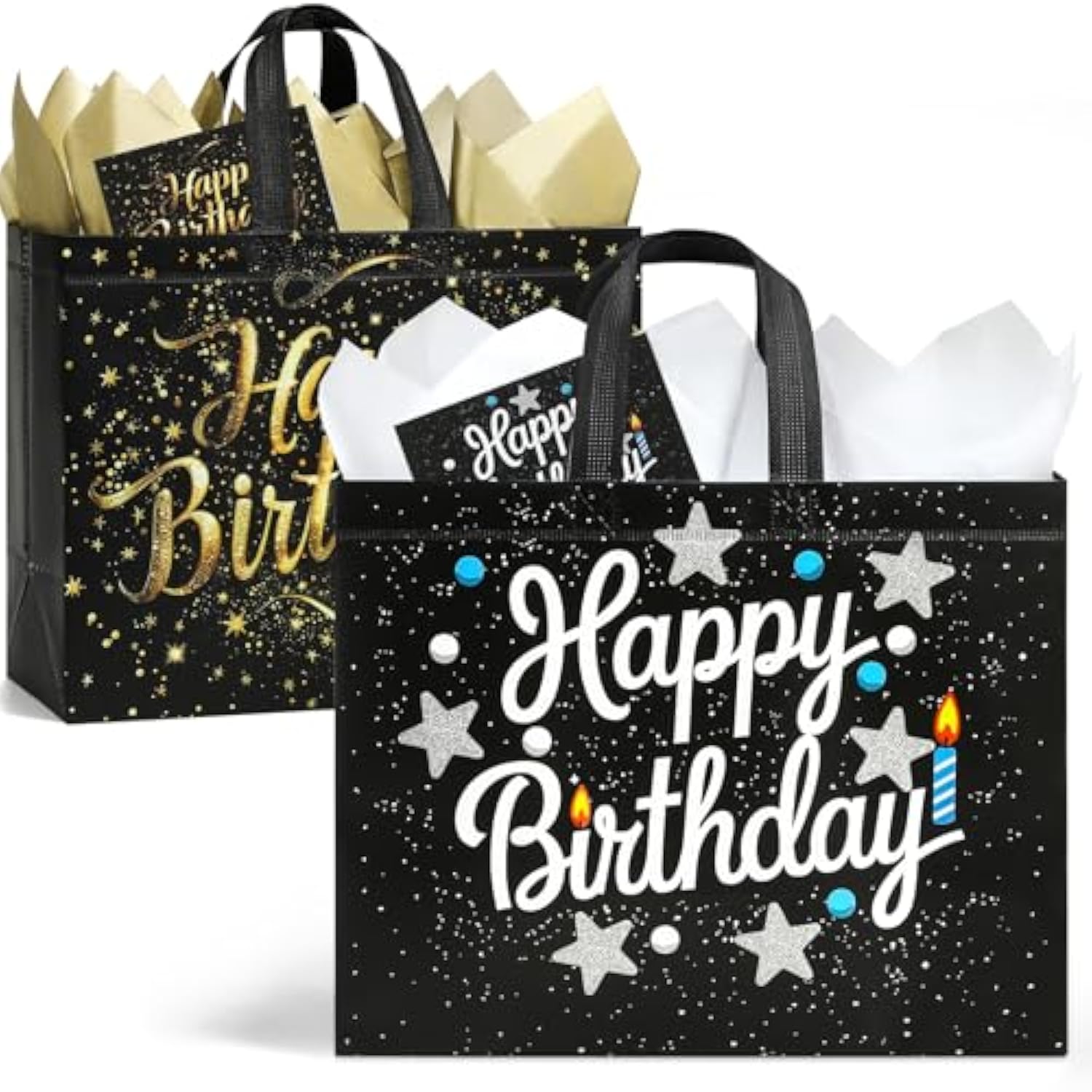 2pk Large 13" Birthday Gift Bags — Reusable Bags with Tissue Paper & Cards