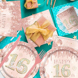 Sweet 16 Party Decorations Tableware,142Pcs Rose Gold 16Th Birthday Decorations For Girls Sweet 16 Plates And Napkins Tablecloth For Sweet Sixteen Decorations