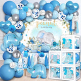 94 Pcs Baby Shower Decorations For Boy, 5 Pcs White Balloon Boxes, 70 Pcs Latex Balloons, Blue Elephant Theme Baby Shower Decorations Gender Reveal Party Supplies