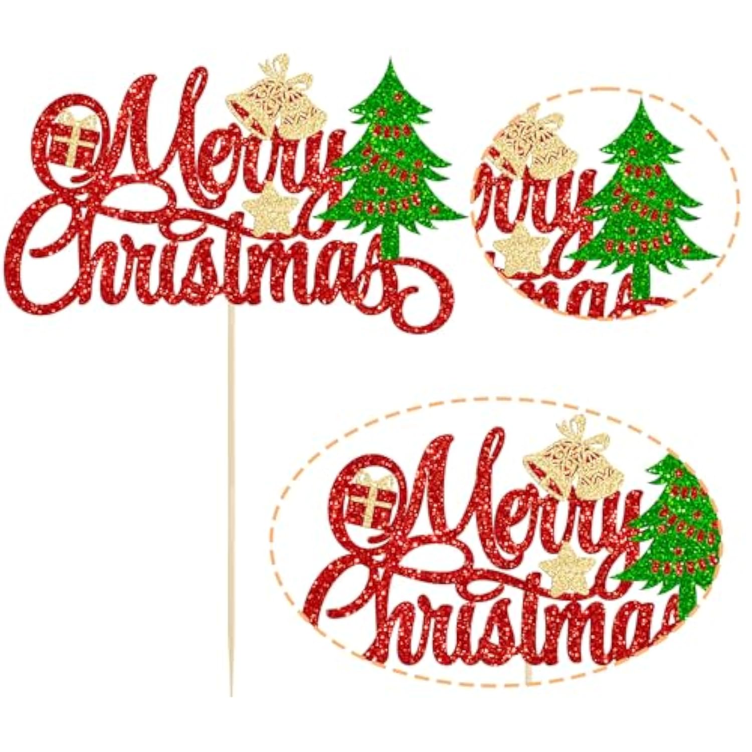 1pc Merry Christmas Cake Topper Red Green Tree Bell Party Decoration