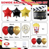 Movie Night Balloon Garland Arch Kit, Red Black Gold Balloons With Camera Star Foil Popcorn Flim Clapperboard Balloons For Birthdays Anniversaries Movie Theater Film Party Decorations