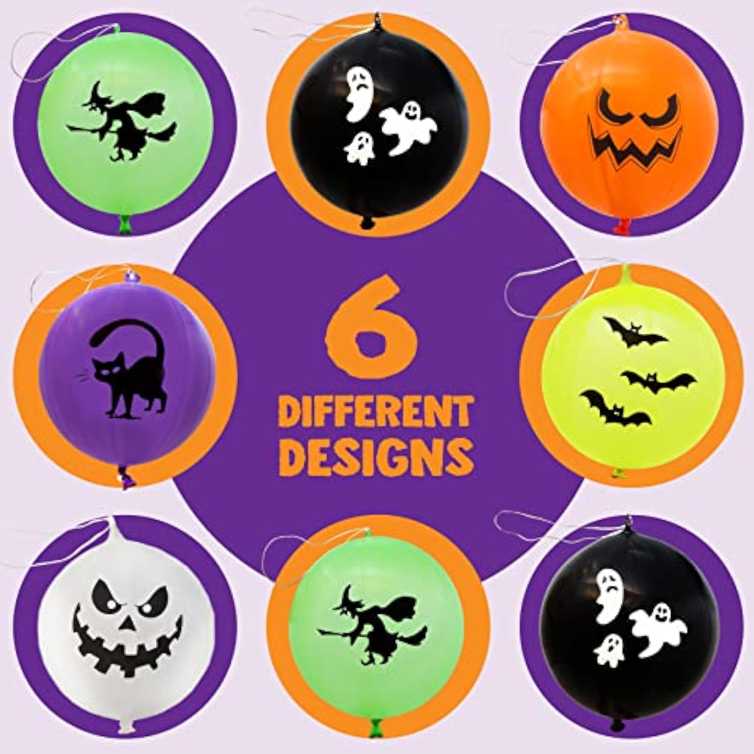 36Pcs Halloween Punch Balloons - Kids Party Favors, Trick or Treat Toys & Decorations