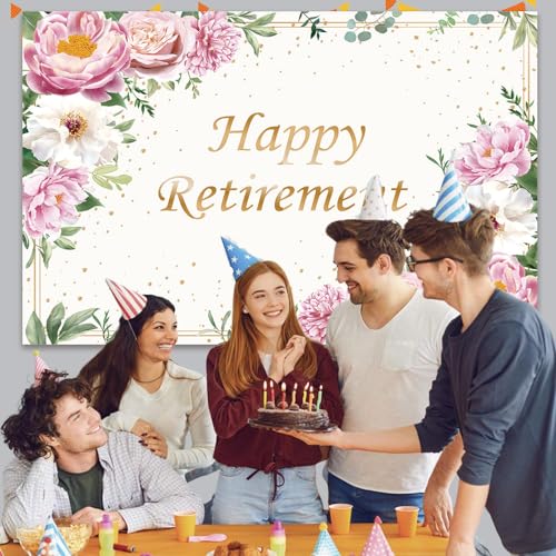 Happy Retirement Backdrop for Women Pink Rose Gold Dots Retirement Party Banner White Floral Greenery Leaves Decoration Lady's Retirement Party Decor Congrats Retire Photo Booth Props(7x5ft)