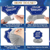 Blue Silver Thank You Honeycomb Centerpieces Set - 8Pcs We Appreciate You Table Decor with Inspiring Messages for Teacher, Nurse, Employee - Retirement, Graduation & Appreciation Party Supplies
