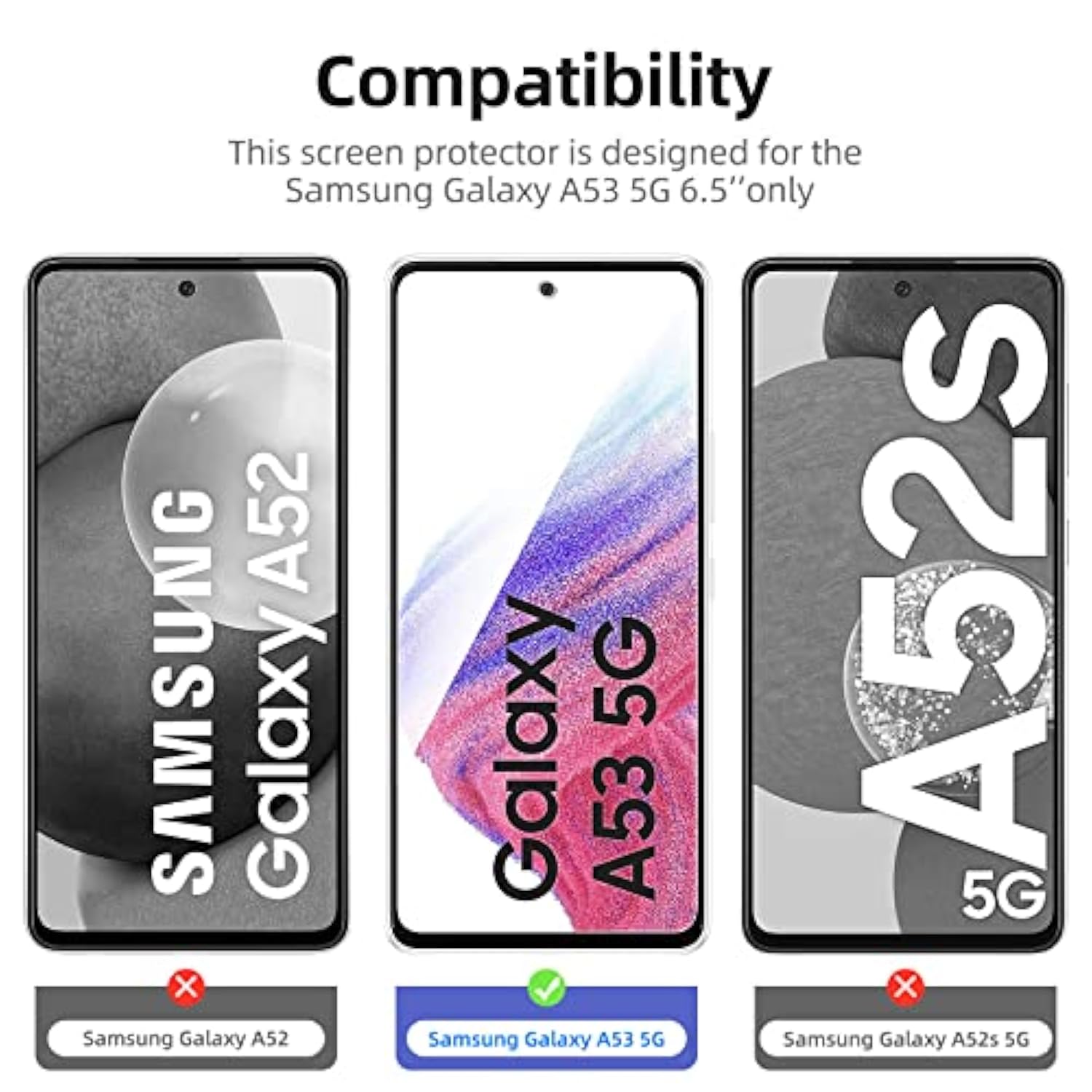 3-Pack Samsung Galaxy A53 5G Tempered Glass Screen Protector Anti-Scratch