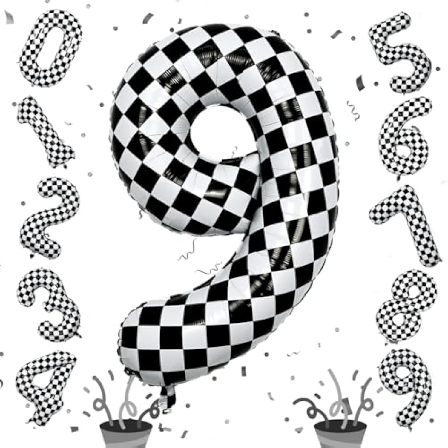 40-Inch Checkered Number 9 Balloon Large Racing Flag Decor for 9th Birthdays