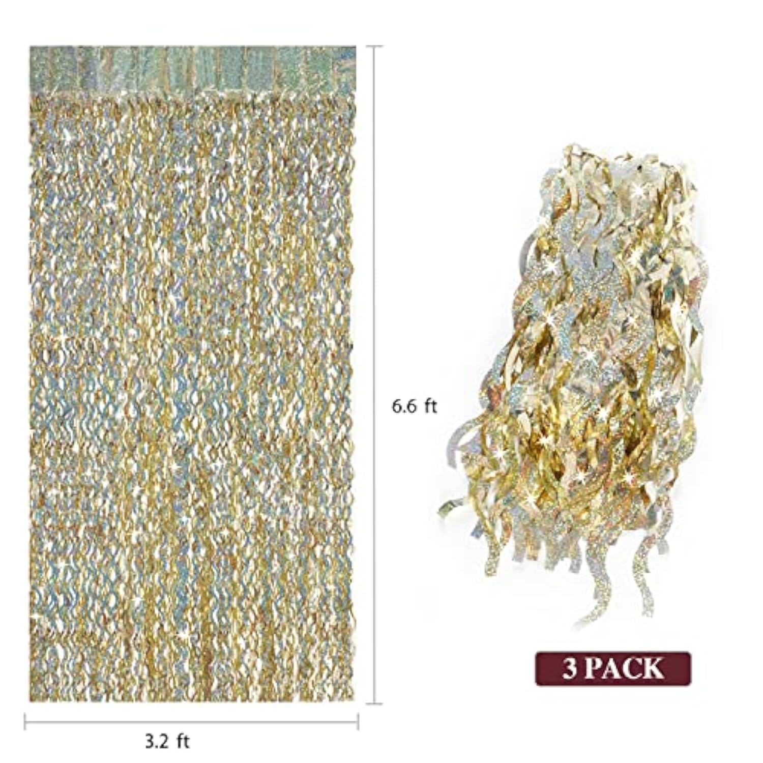 Champagne Gold Foil Fringe Backdrop: 3-Pack Tinsel Party Curtains