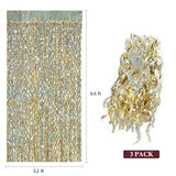 Champagne Gold Foil Fringe Backdrop: 3-Pack Tinsel Party Curtains
