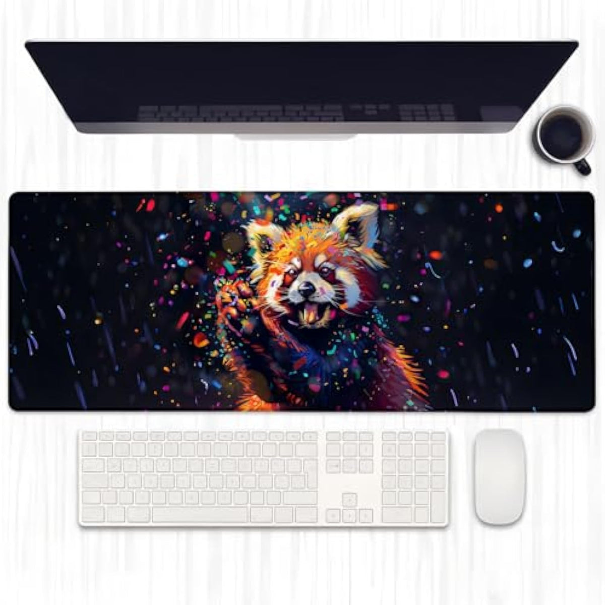Cute Red Panda Gaming Mouse Pad, Extended Red Pandas In Confetti Desk Mat Computer Laptop Mousepad, Robust Stitched Edges, 31.5"×11.8" Large Office Keyboard Mouse Pads For Home Desktop Decor