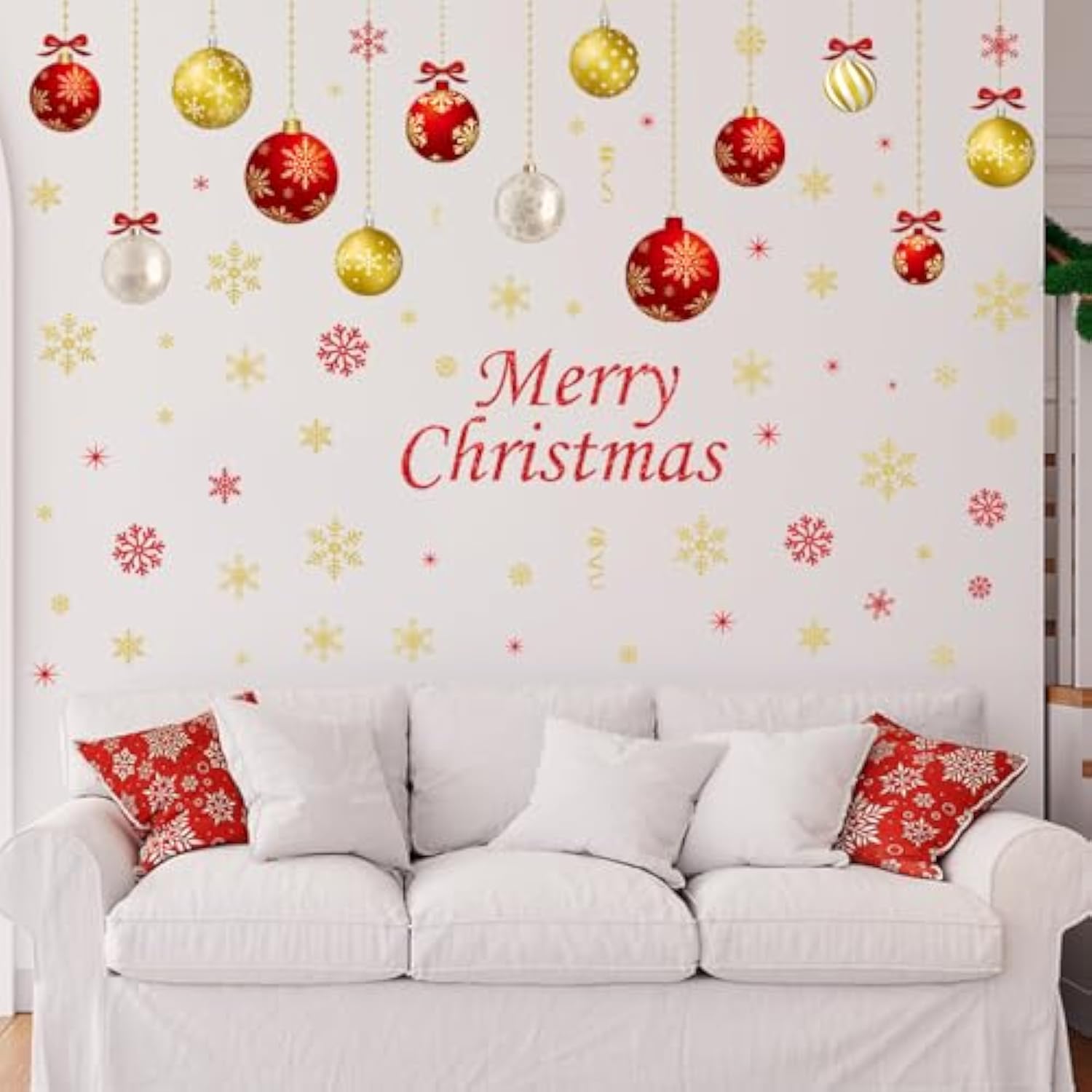 Christmas Wall Decals - 6 Sheets Removable Decorations, Stickers For Wall, Window, Refrigerator Door - Balls And Ornaments