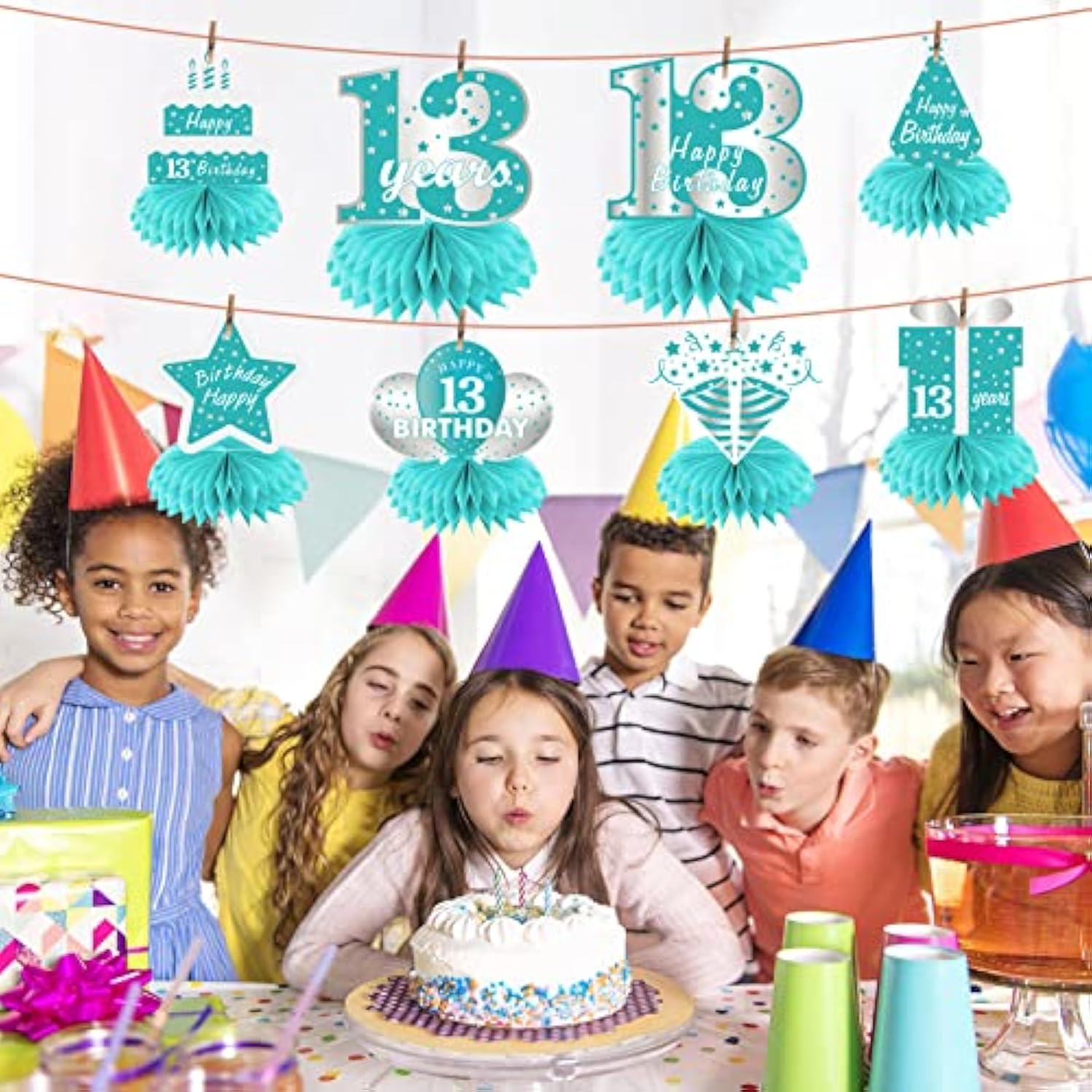 Teal Silver 13Th Birthday Decorations Honeycomb Centerpieces For Girls