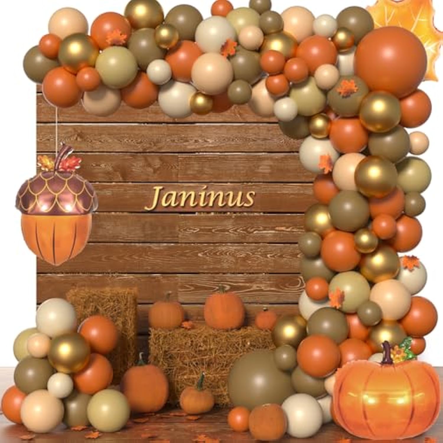 179pcs Pumpkin Fall Balloon Garland Arch Kit Orange Yellow Brown Burgundy Maple Leaves