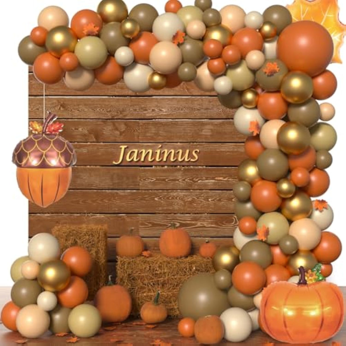 179pcs Pumpkin Fall Balloon Garland Arch Kit Orange Yellow Brown Burgundy Maple Leaves