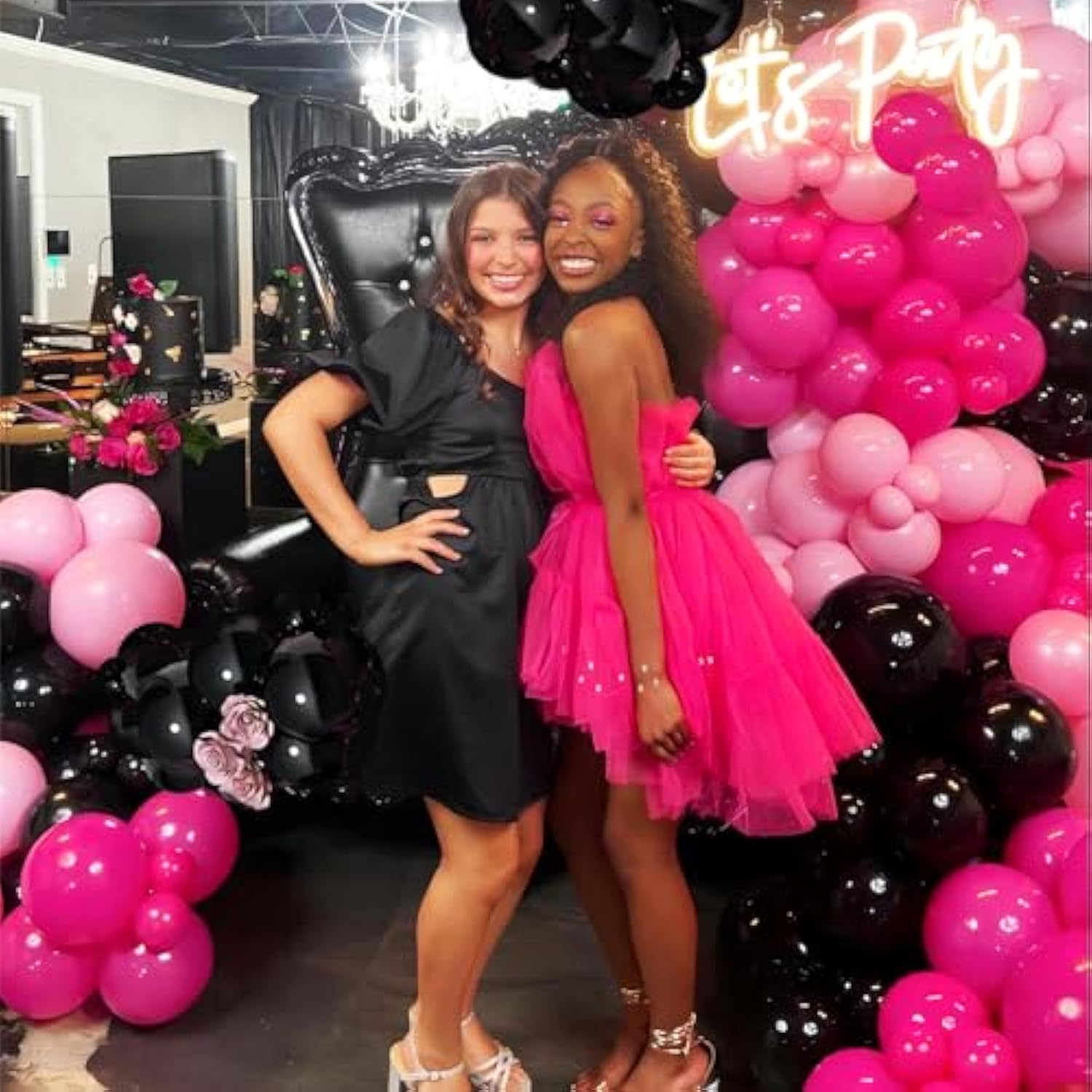 Valentine'S Day Black And Hot Pink Balloon Garland Kit 160 Pcs Rose Re