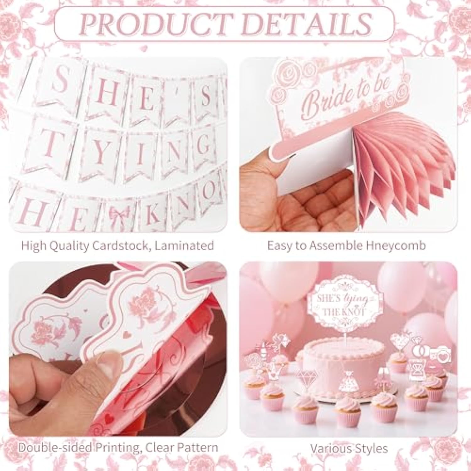 She'S Tying The Knot Bridal Shower Party Decorations, Pink Bow Bachelorette Party Decorations, Pink Bride To Be Cake Topper Backdrop Banner Balloons Baby Boxes For Wedding Shower Party Supplies