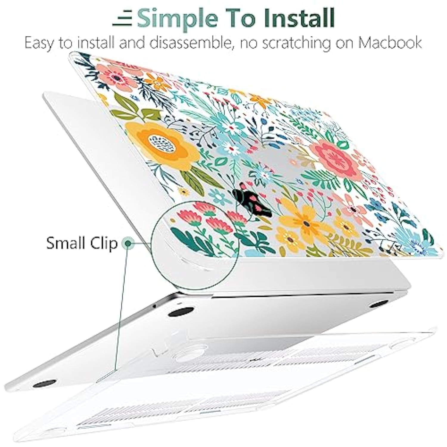 For M4 Macbook Air 13.6 Inch Case 2025-2022 Release M4 A3240 M3 A3113 M2 A2681, Plastic Hard Shell & Screen Protector & Keyboard Cover & Trackpad Film, Abstract Flower
