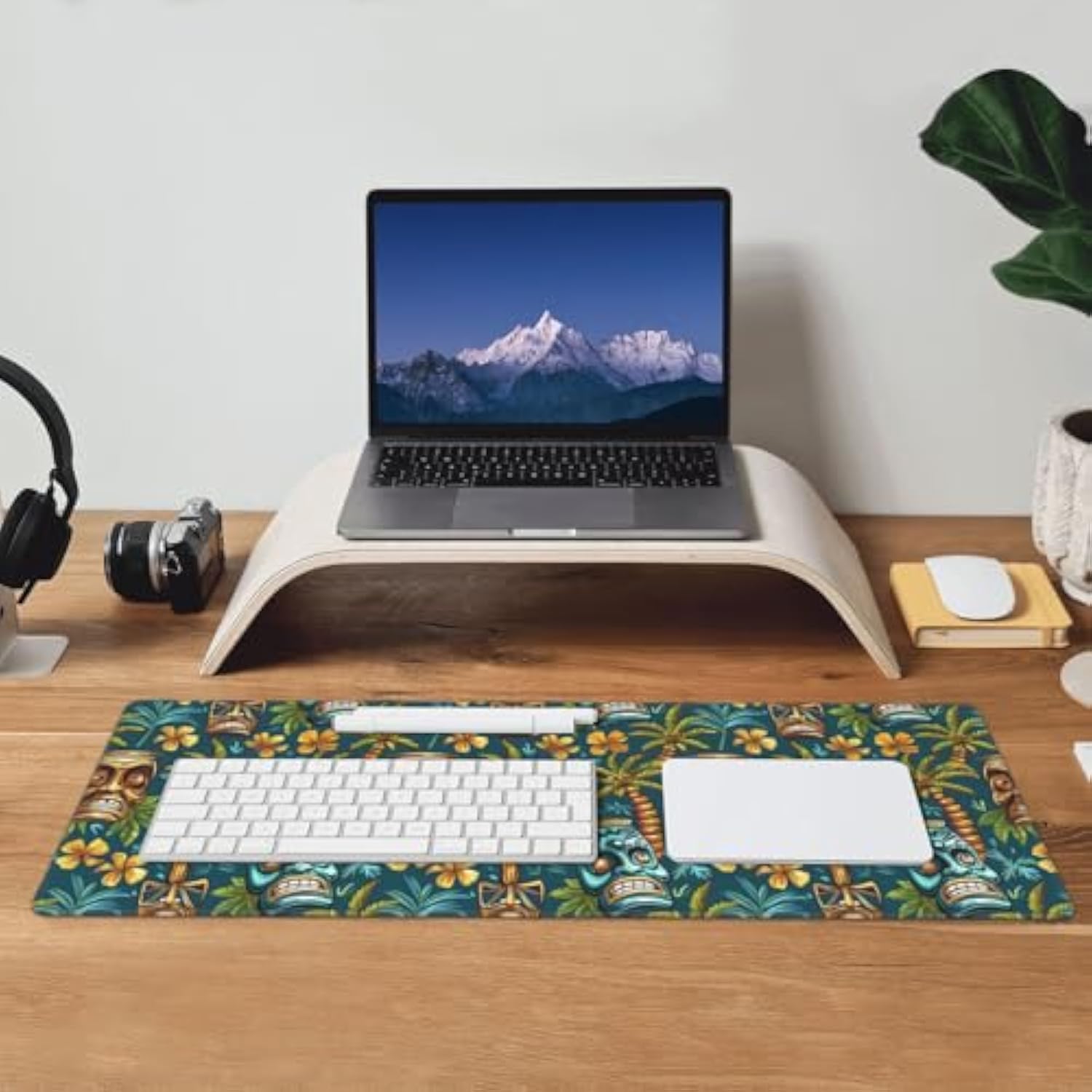 Laptop Mouse Pad Tikis Tropical Tree Desk Mat With Stitched Edges 31.5X 11.8 Inch Non-Slip Large Keyboard Rubber Writing Table Mat For Office Home