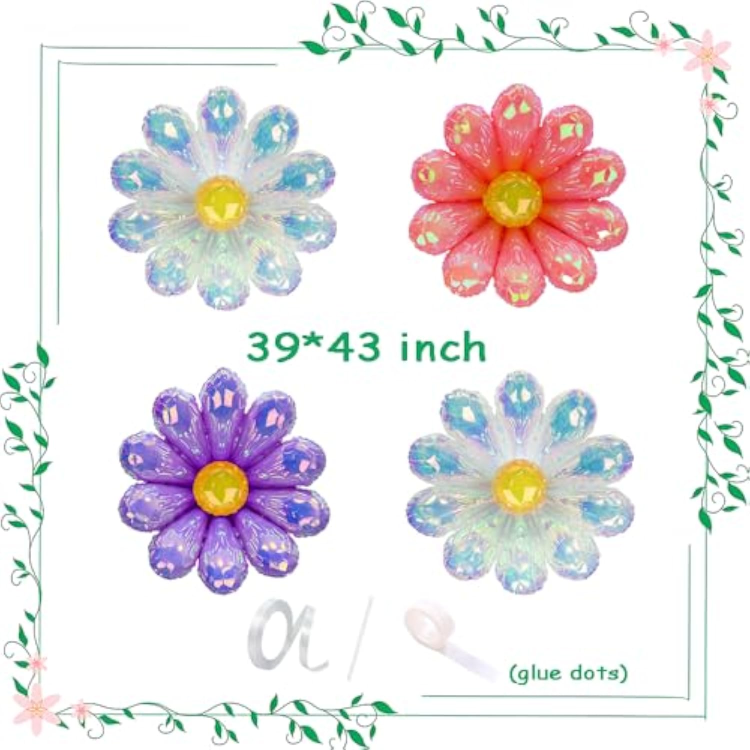 40Inch Iridescent Daisy Flower Balloons Floral Wildflower Tea Party Balloon Luau Flowers Spring Summer Garden Picnic Theme Balloons Decor For Wedding Wild Flower Baby Shower Birthday Party Decorations