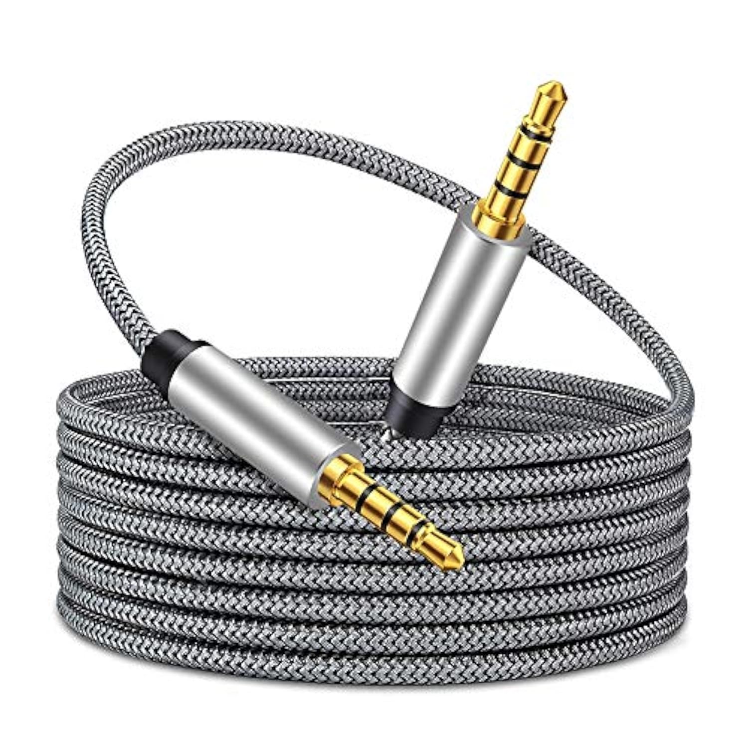 Male To Male Audio Cable 20Ft,4 Pole Hi-Fi Stereo Sound 3.5Mm Aux Cable Adapter/Auxiliary Cable/Aux Cord Compatible All 3.5Mm-Enabled Devices For Car (20Ft, Silver)