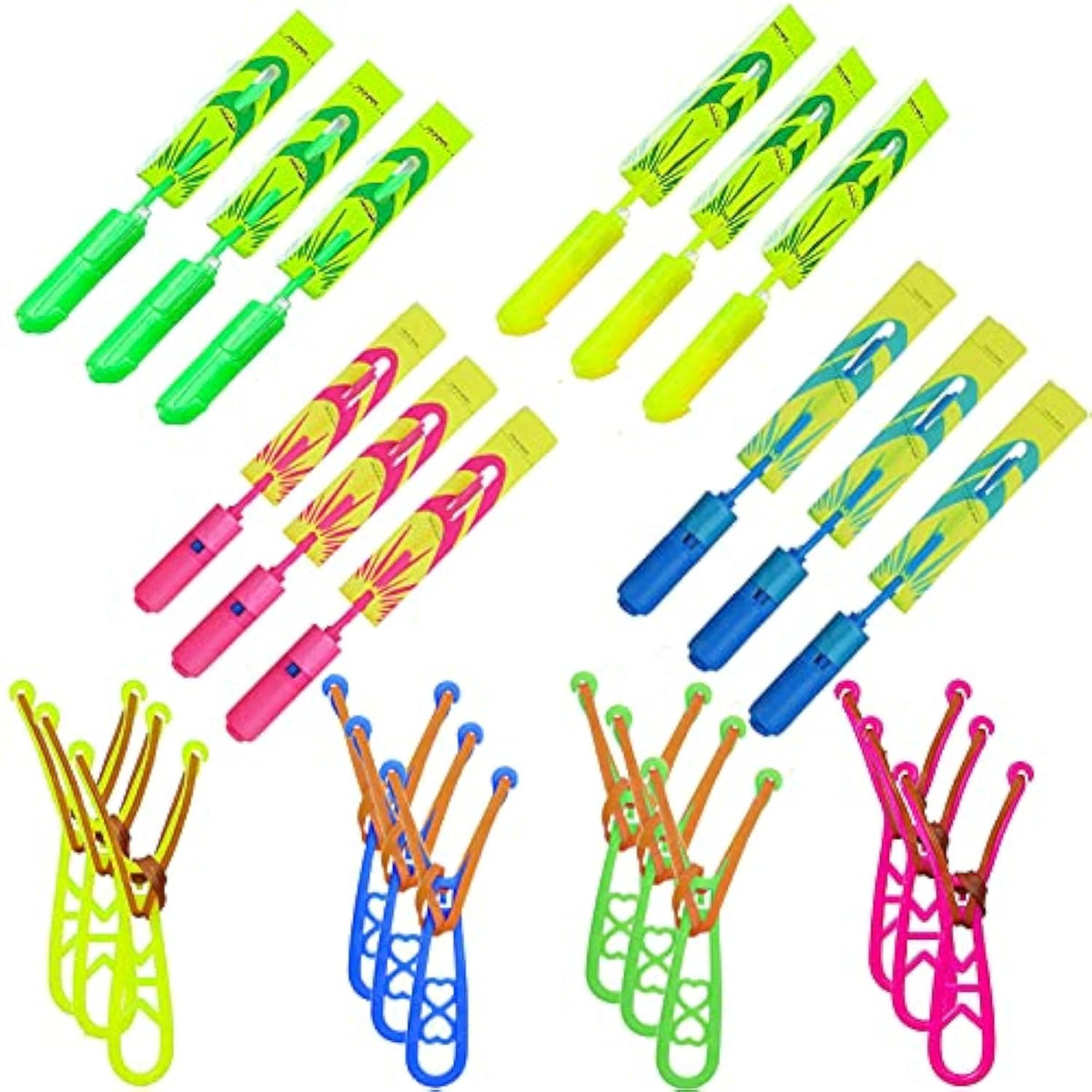 Amazing Led Flying Toys For Toddler -12 Pcs Light Up Slingshot Led Helicopter Toy - Arrow Planes Glow In The Dark Party Favors For Kids Summer Toys Outdoor Game Birthday Gifts For Kid 8-12