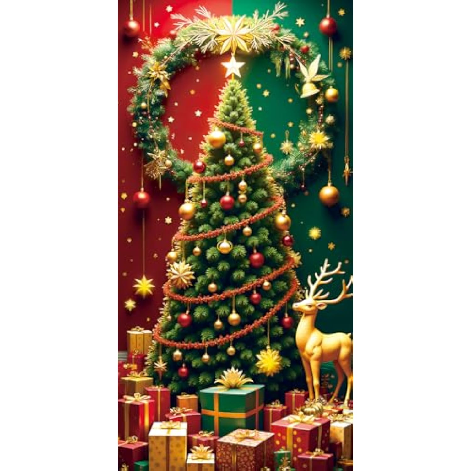 Red Green Christmas Door Cover Tree Elk Banner 3x6 Ft Party Decoration