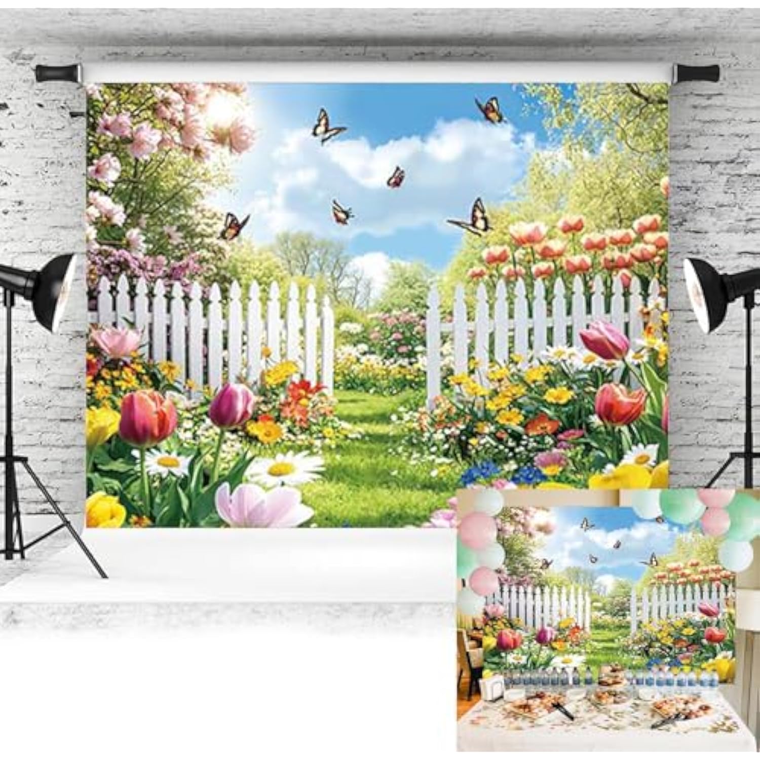 Spring Backdrop Spring Garden Flowers Photography Background Wildflower Yard Scenery Picnic Easter Party Decorations Banner Photo Supplies (82X59Inch(7X5Ft))
