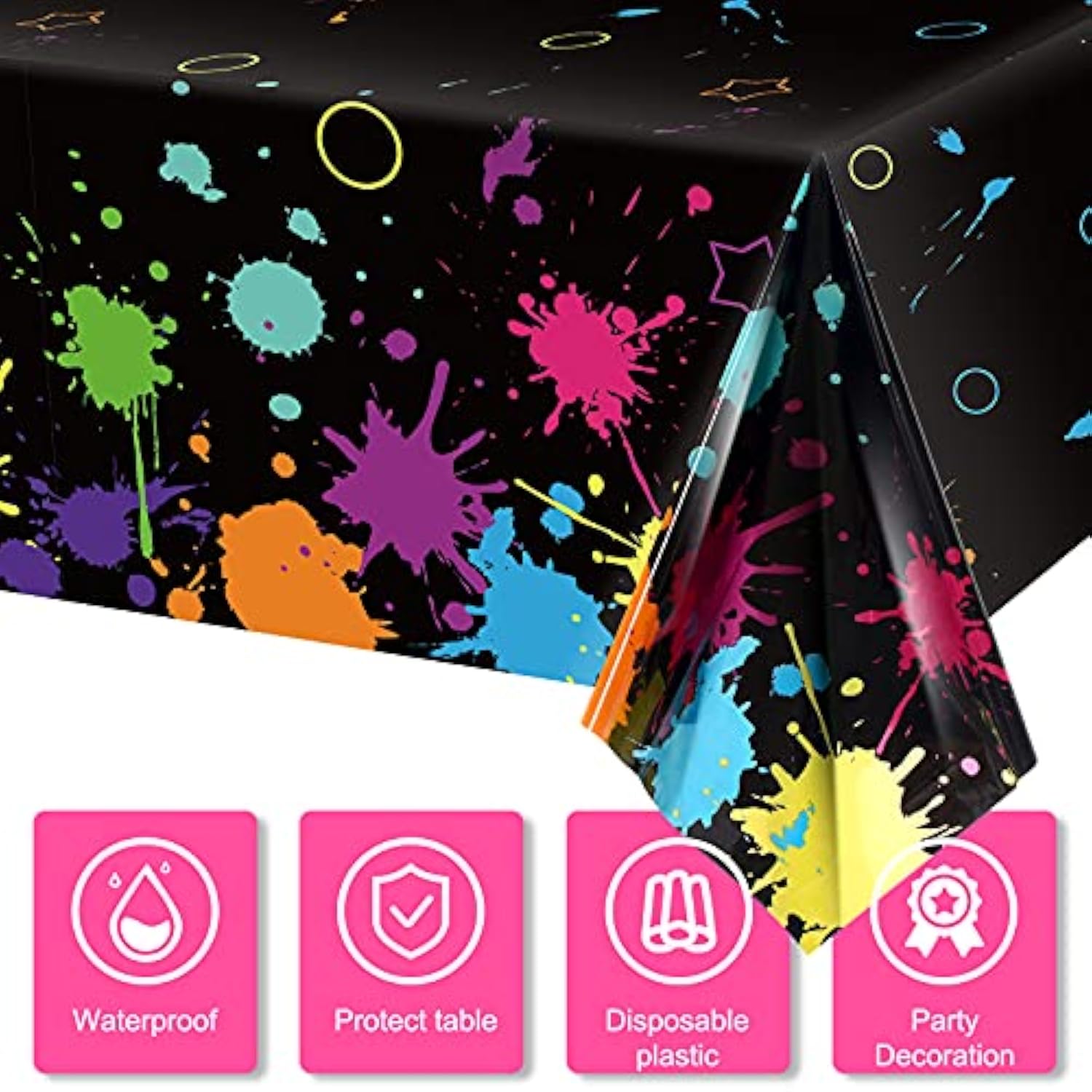 Glow Party Table Covers Neon Plastic Tablecloths 108 X 54 Inch Disposable Neon Glow Table Cloths For Black Light Birthday Party Supplies Decorations(3 Pieces)