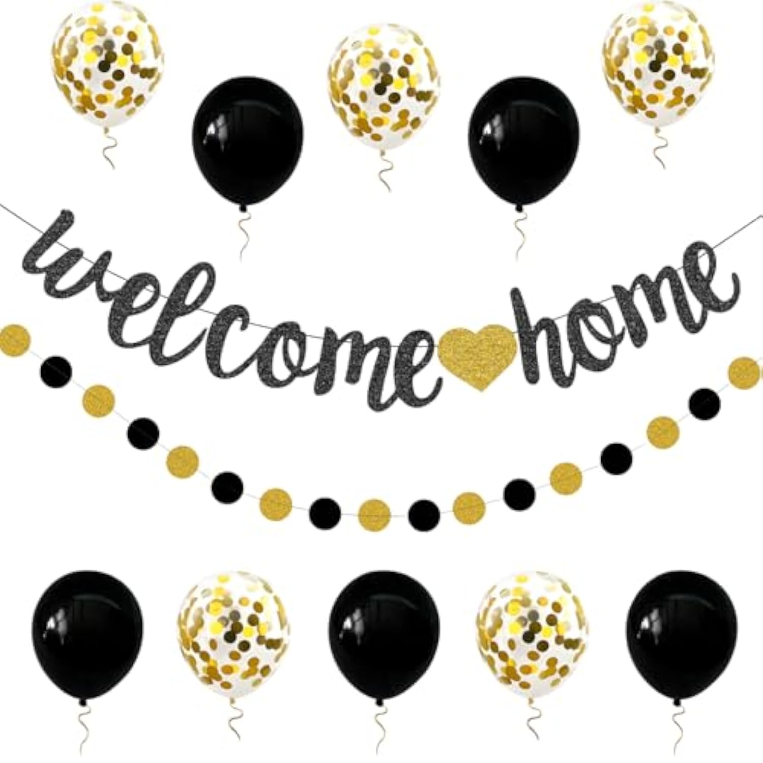 Welcome Home Decorations Glitter Welcome Home Banners Balloons Set Party Pennant Bunting Garland For New Home Family Birthday Christmas Wedding Boy Girl Baby Shower Hanging String Flag Black Golden