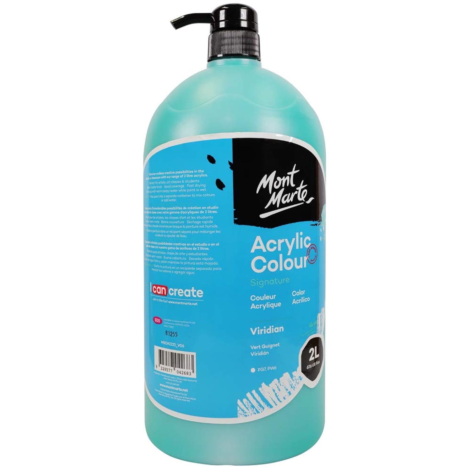Discovery School Acrylic, 1/2 Gallon (2 Liter). Ideal For Students And Artists. Excellent Coverage And Fast Drying. Pump Lid Included. (Viridian)