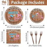 96Pcs Boots Or Bows Gender Reveal Decorations Boy Or Girl Paper Plates Napkins Blue Or Pink Tableware Dinnerware Set Disposable Party Supplies For Baby Shower Gender Reveal Party Favors Serves 24