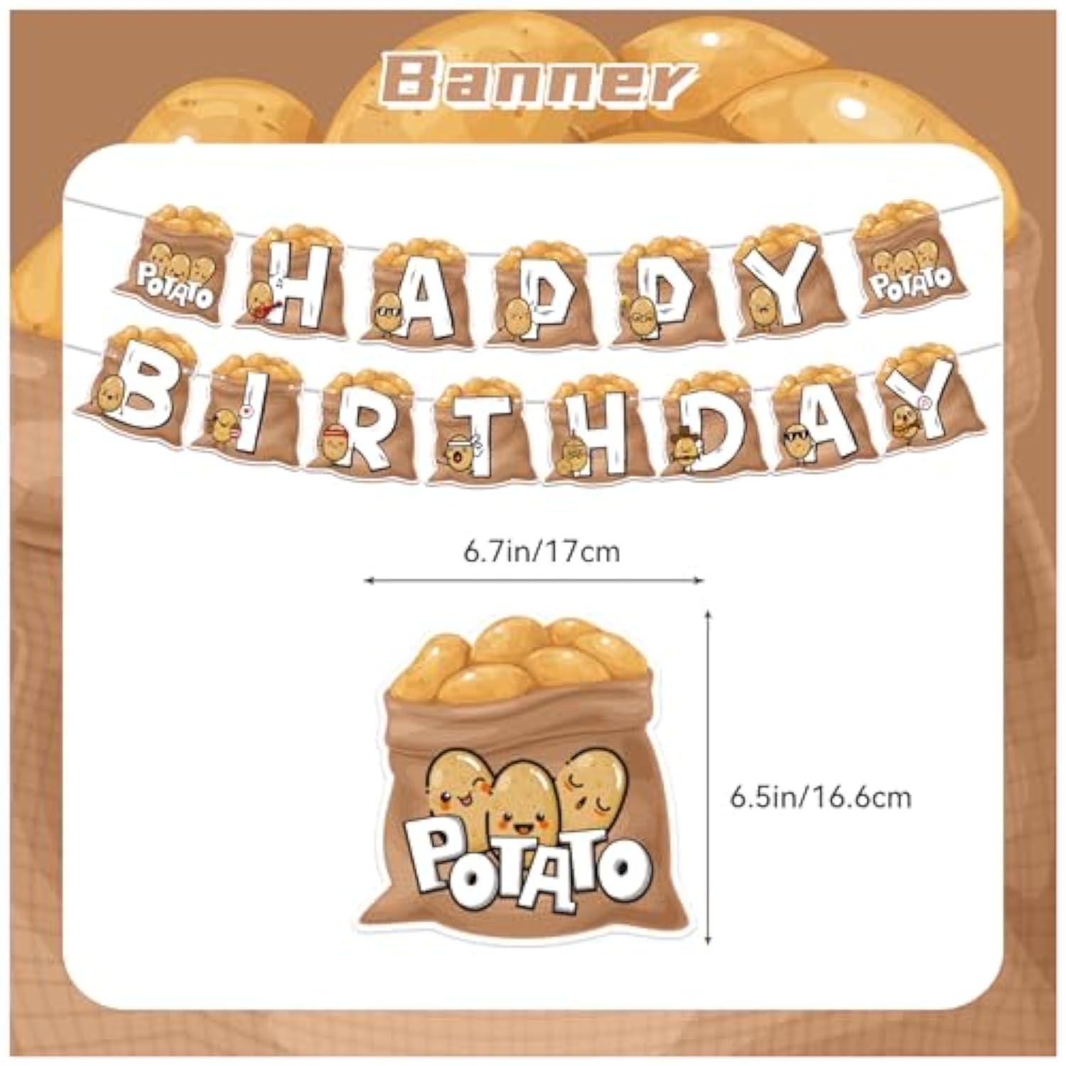 Potato Party Supplies - Cartoon Birthday Decorations Including Happy Banner, Cake Topper, Cupcake Toppers, Balloons For Baby Shower