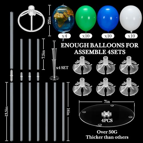4 Set 40'' Globe Balloon Stands Kit for Table, Earth Balloons
