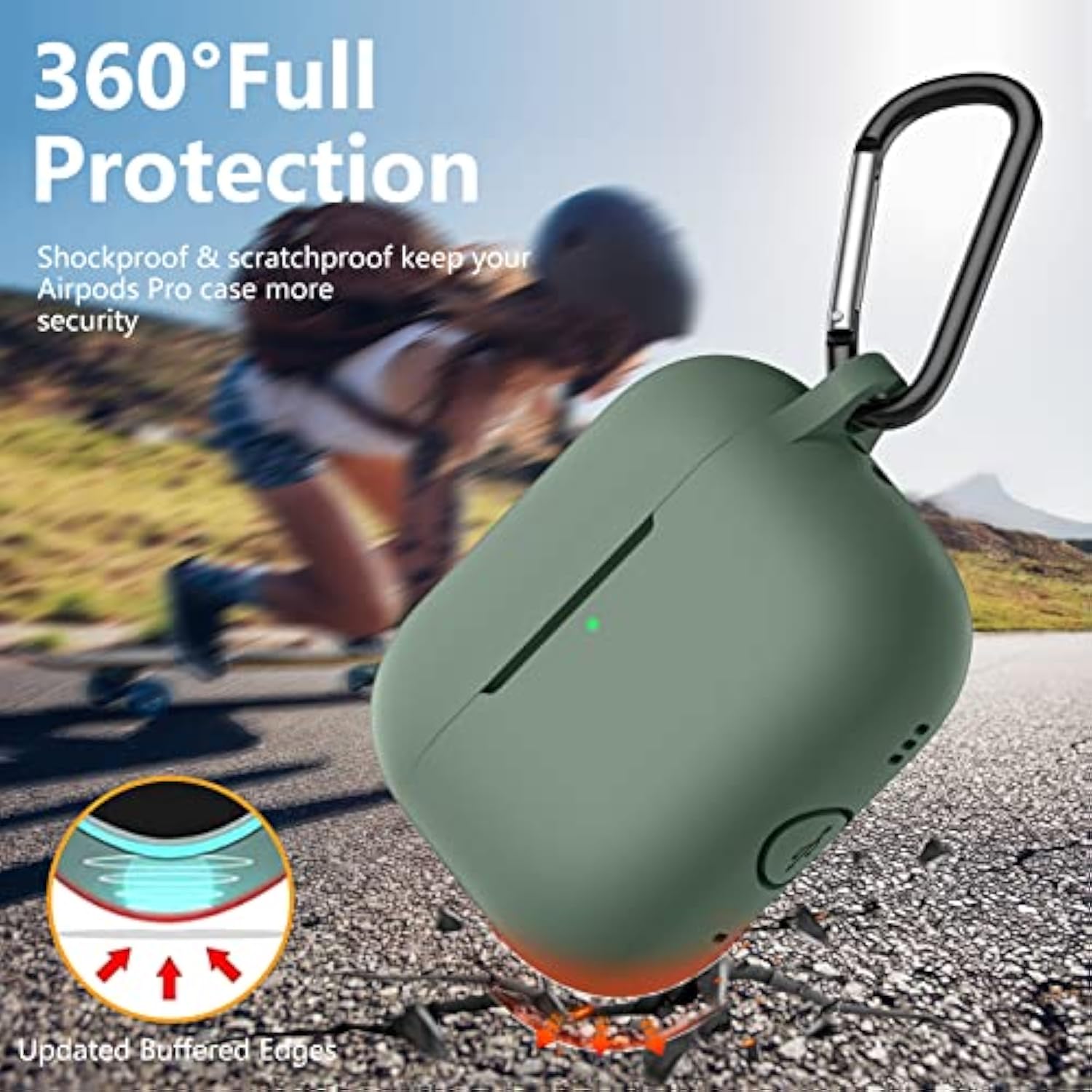 For Airpods Pro 2Nd/1St Generation Case Cover With Keychain & Lanyard,Soft Silicone Full Protective Airpod Pro Case For Airpod Pro 2022/2019 Charging Case [Front Led Visible] Olive Green