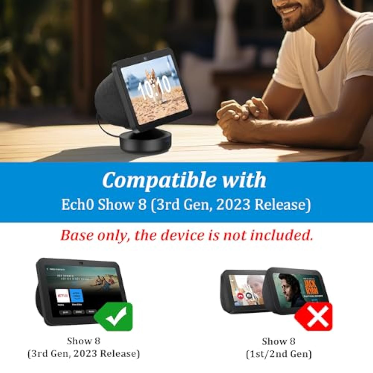 Battery Base For Show 8 (3Rd Gen) - 10000 Mah Portable Charger Stand, Tilt Function, Adjustable Charging Dock Station Compatible With Iphone Models & Sh?W 8 3Rd Generation (Black)