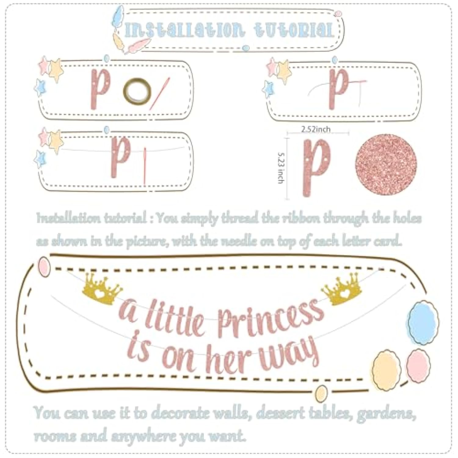 Little Princess Banner Baby Shower Decorations Crown Welcome Baby Supplies