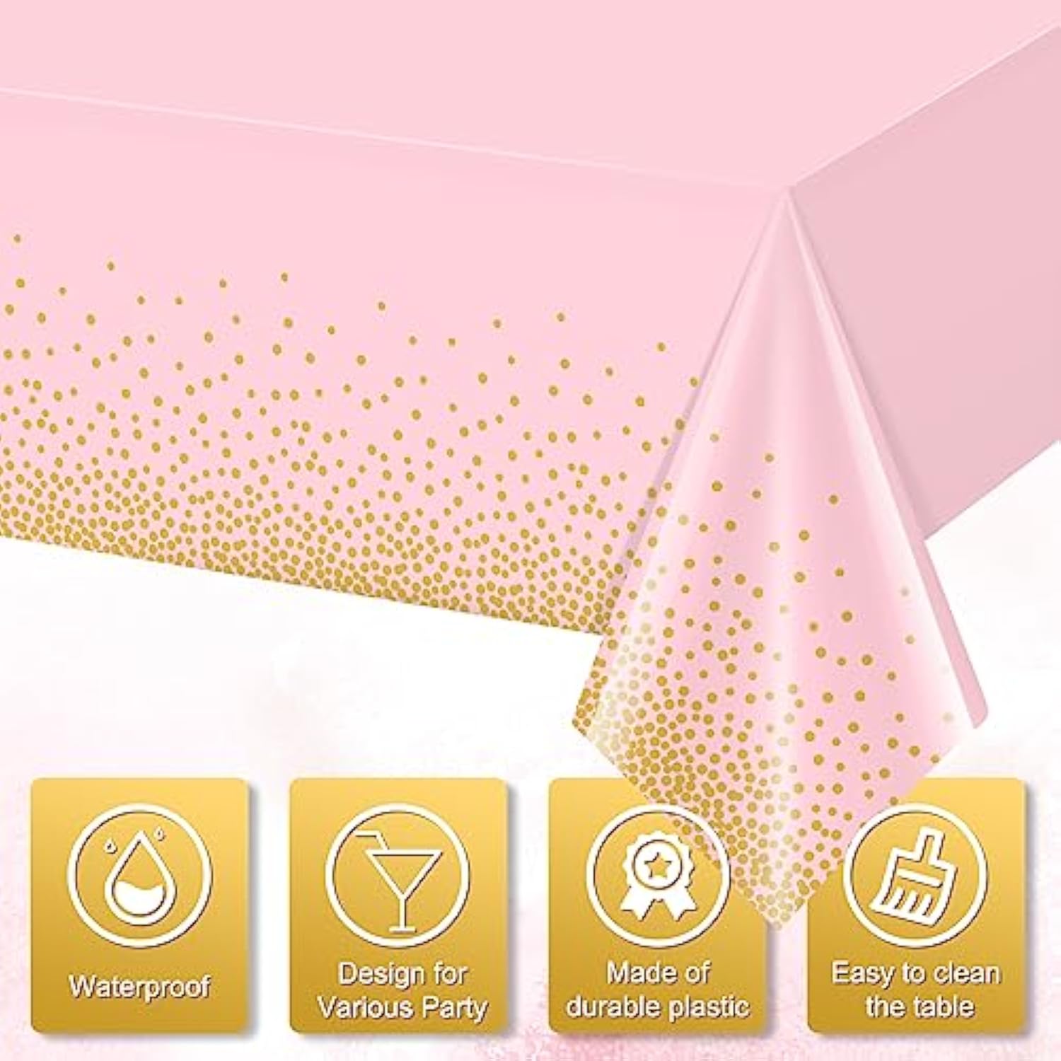 4 Pack Pink And Gold Plastic Tablecloth For Parties, Pink Disposable Table Cloth For Rectangle Tables, Gold Dot Confetti Light Pink Tablecloth For Birthday Wedding Baby Shower Party, 54X108