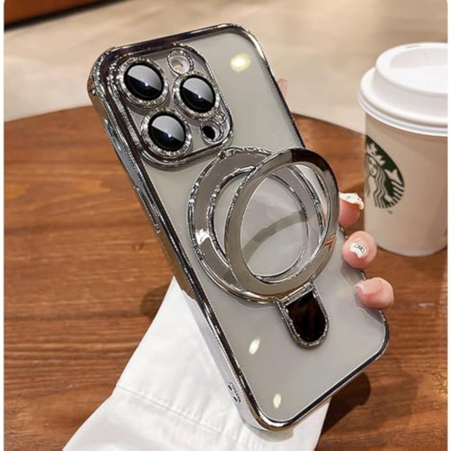 Magnetic Case for iPhone 15 Pro with MagSafe Stand & Ring Holder, Camera Lens Protector, Shockproof Phone Case for iPhone 15 Pro 6.1-Inch, Titanium Finish
