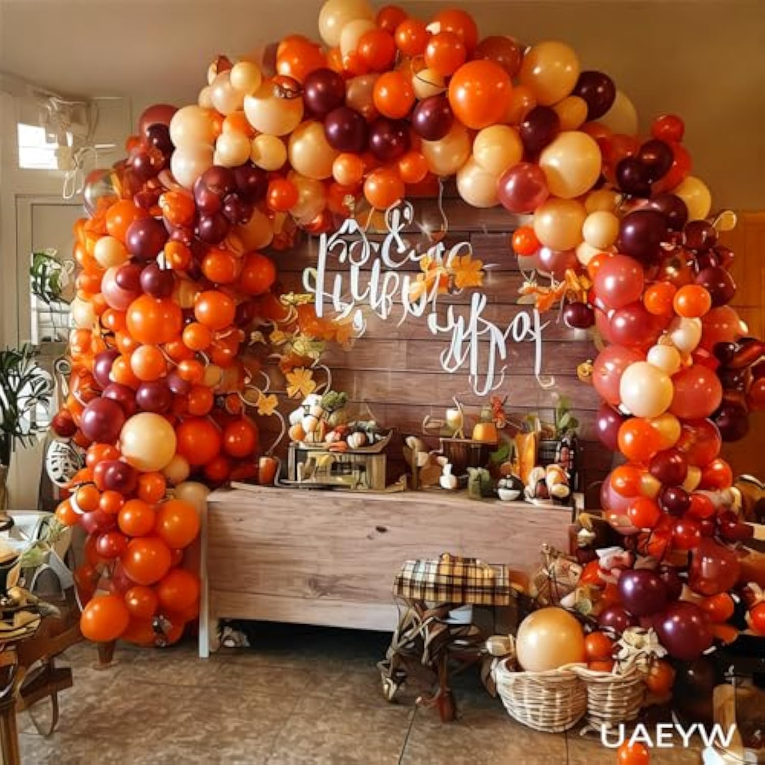 138PCS Fall Balloon Arch Kit with Orange Blush Burgundy Balloons for Thanksgiving