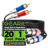 GearIT Dual 2 XLR Female to Dual 2 RCA Male Cable (20ft) 2-XLR to 2-RCA Female