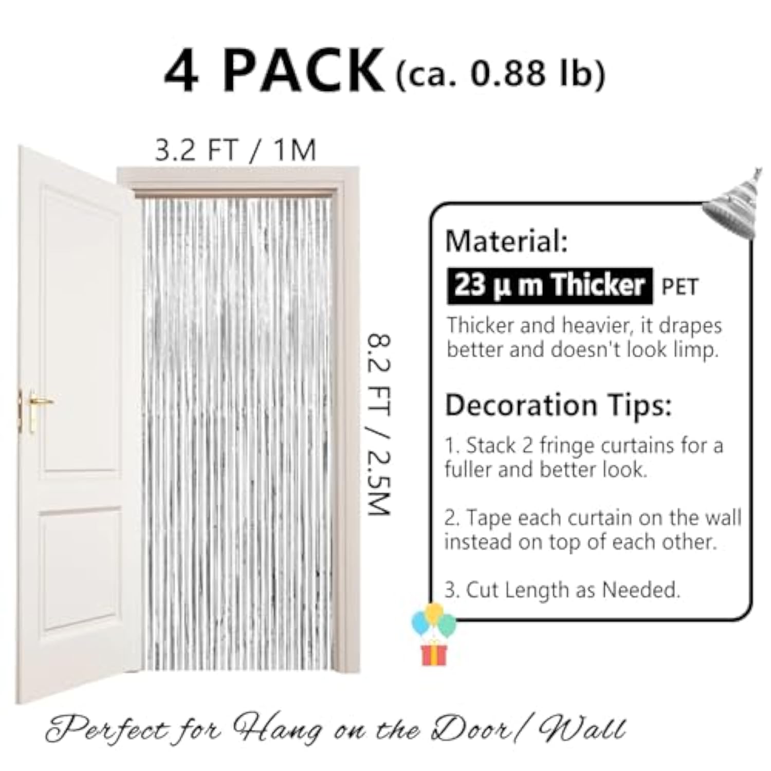 Thicken Silver Streamers 4 Pack 3.2 X 8.2 Ft, Silver Tinsel Backdrop Curtains, Foil Fringe Photo Backdrop For Birthday, Bachelorette, Prom, Engagement, Disco Party Decorations