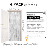 Thicken Silver Streamers 4 Pack 3.2 X 8.2 Ft, Silver Tinsel Backdrop Curtains, Foil Fringe Photo Backdrop For Birthday, Bachelorette, Prom, Engagement, Disco Party Decorations