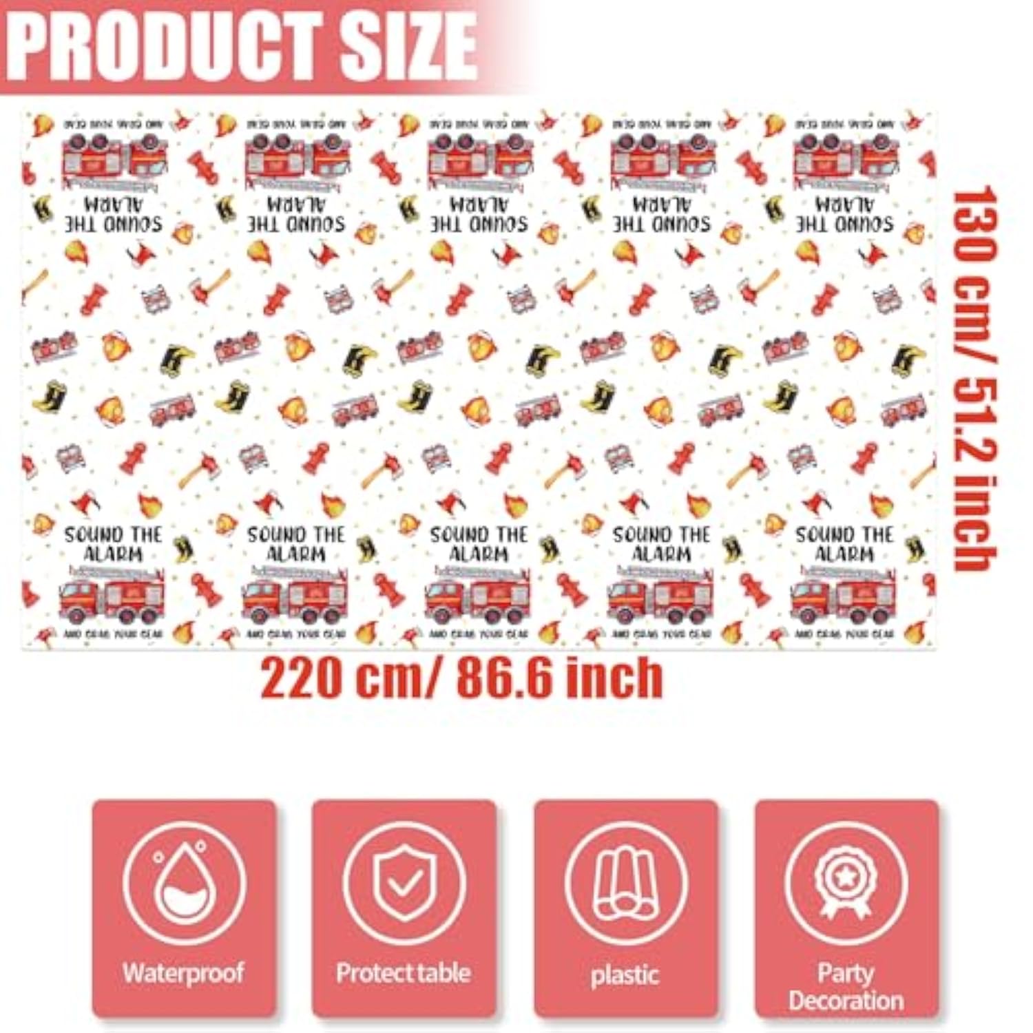 Fire Truck Birthday Party Tablecloth 3Pcs Firefighter Table Cover Firefighter Party Table Cover Decorations, Firetruck Fireman Theme Birthday Baby Shower Table Cloth 51 X 87 Inch