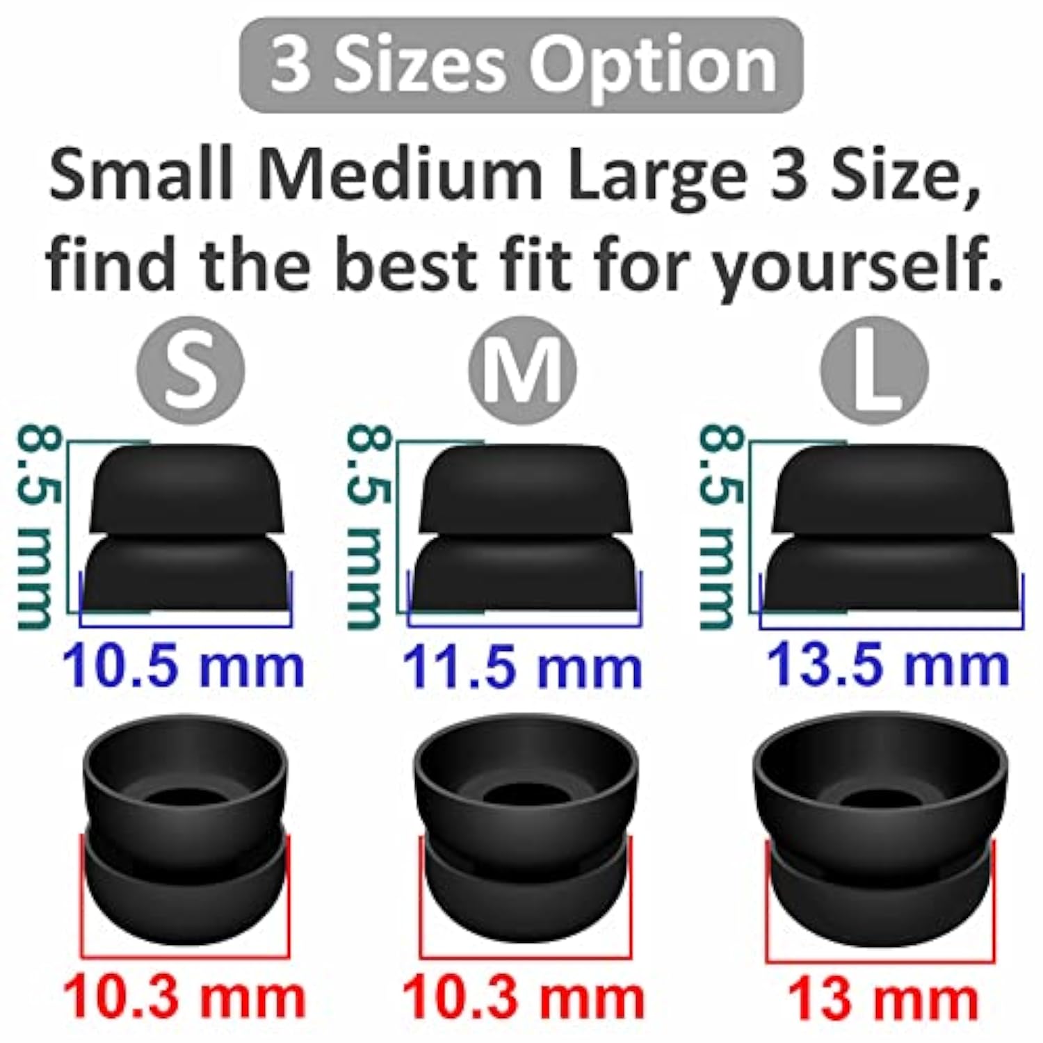 Double Flange Compatible With Soundcore Space A40 Ear Tips, Noise Reduce Replacement Silicone Eartips Buds Cover Accessories Compatible With Soundcore Life P3 A1 Space A40 - S/M/L Black