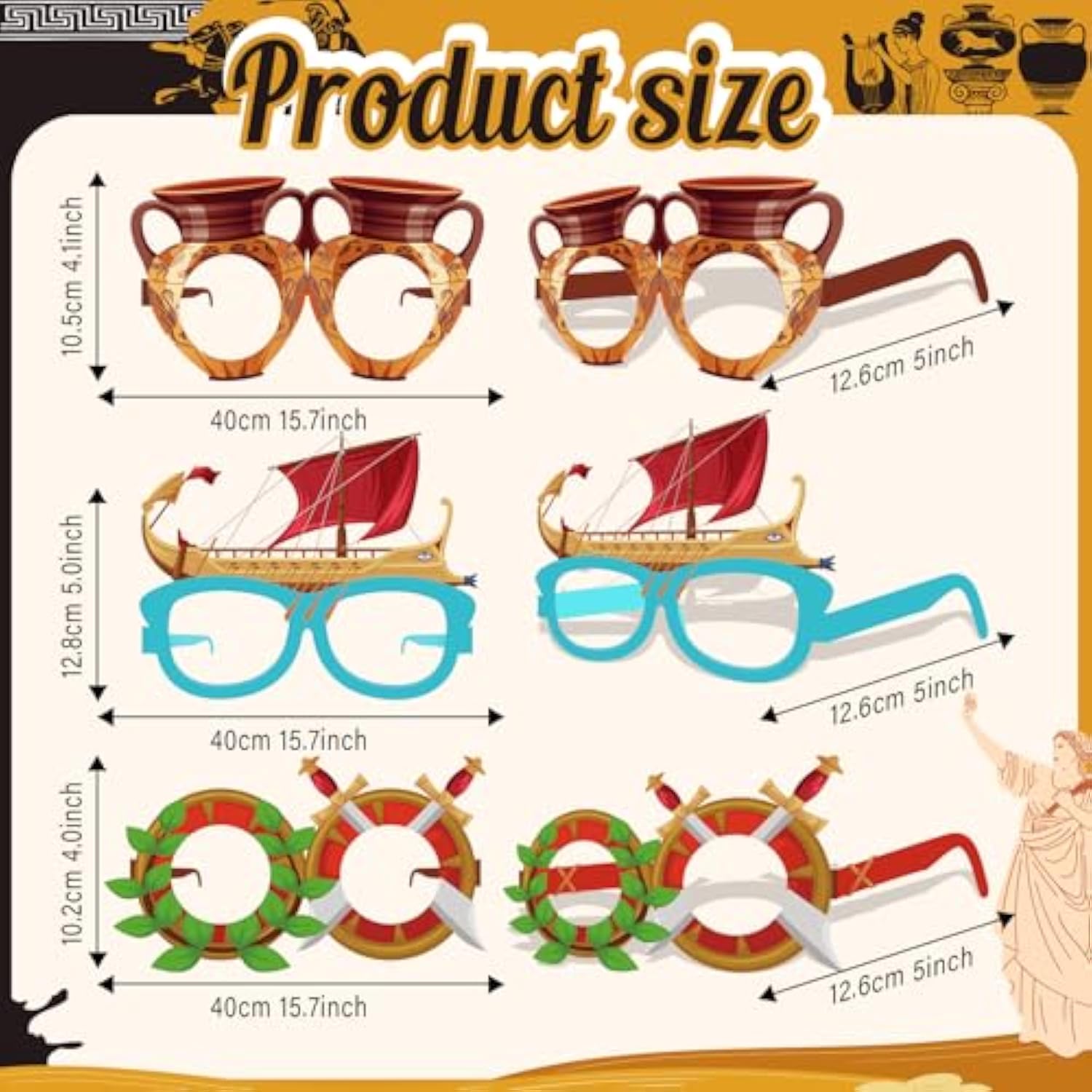 36 Pcs Greek Mythology Decor Ancient Greece Theme Eyeglasses Paper Glasses Frame Greece Photo Booth Props Greek Party Favors Toga Decorations For Greece God Birthday Party Supplies